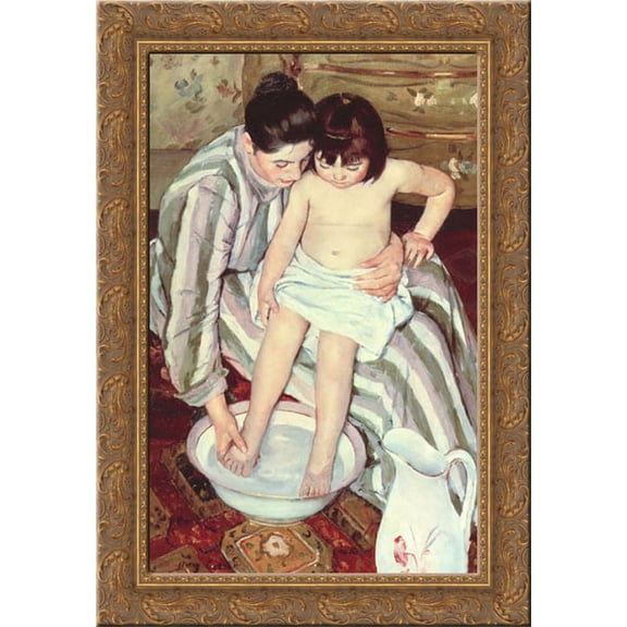 The Bath 19x24 Gold Ornate Wood Framed Canvas Art by Cassatt, Mary,