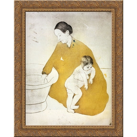The Bath 20x24 Gold Ornate Wood Framed Canvas Art by Cassatt, Mary,