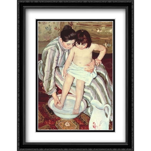 The Bath 2x Matted 28x36 Large Black Ornate Framed Art Print by Cassatt, Mary