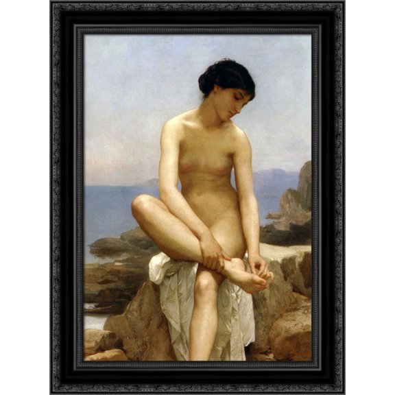 The Bather 20x24 Black Ornate Wood Framed Canvas Art by Bouguereau, William Adolphe