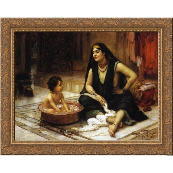 The Bathing Cove 24x20 Gold Ornate Wood Framed Canvas Art by Bridgman, Frederick Arthur