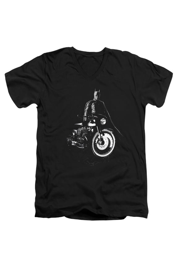 The Batman (2022) And His Motorcycle Unisex Adult V-Neck T Shirt