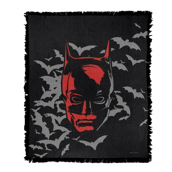 The Batman (2022) Blanket, 50'x60' The Batman Mask Woven Tapestry Cotton Blend Fringed Throw