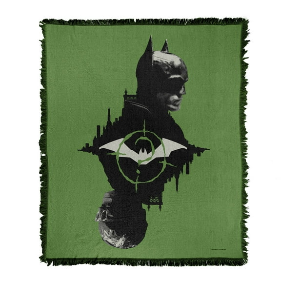 The Batman (2022) Blanket, 50'x60' The Batman and The Riddler Mirrored Woven Tapestry Cotton Blend Fringed Throw