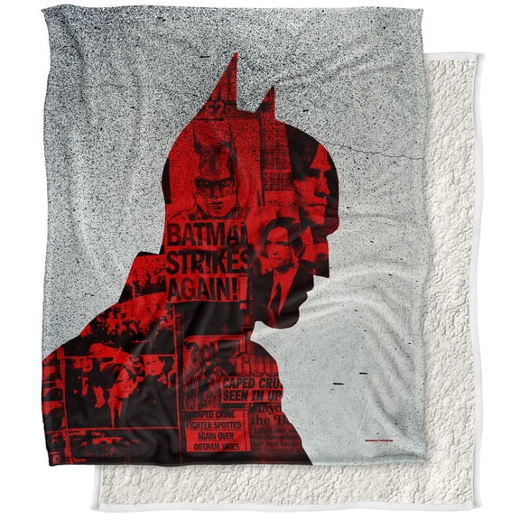 The Batman (2022) Blanket, News Clippings Collage Silhouette Silky Touch Sherpa Back Super Soft Throw Blanket