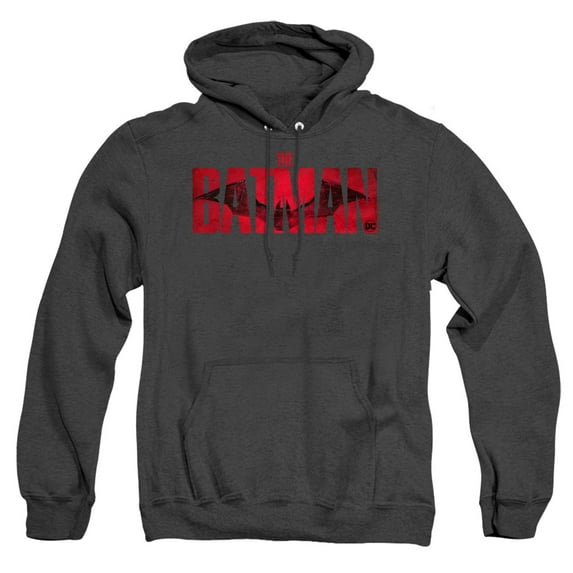 The Batman (2022) Crimson Drawn Bat Logo Unisex Adult Pull-Over Heather Hoodie