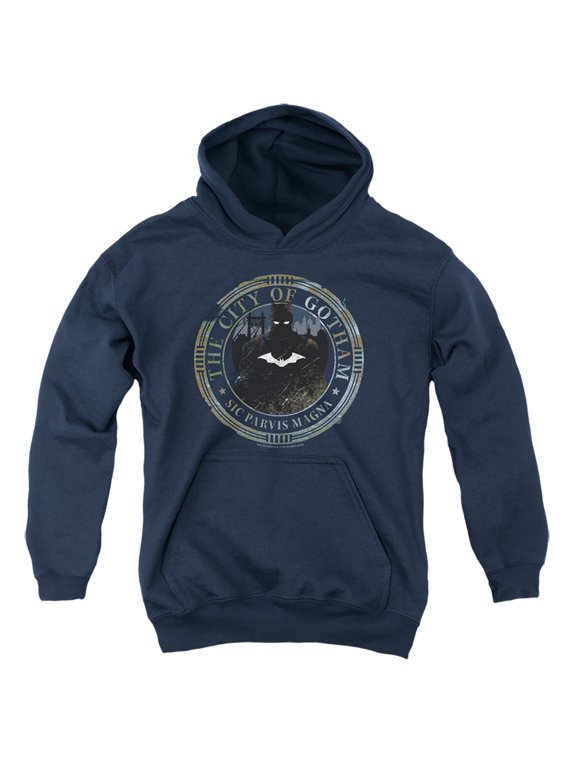 The Batman (2022) Gotham Seal Kids Pull-Over Hoodie (Large) for Youth Boys and Girls, Navy