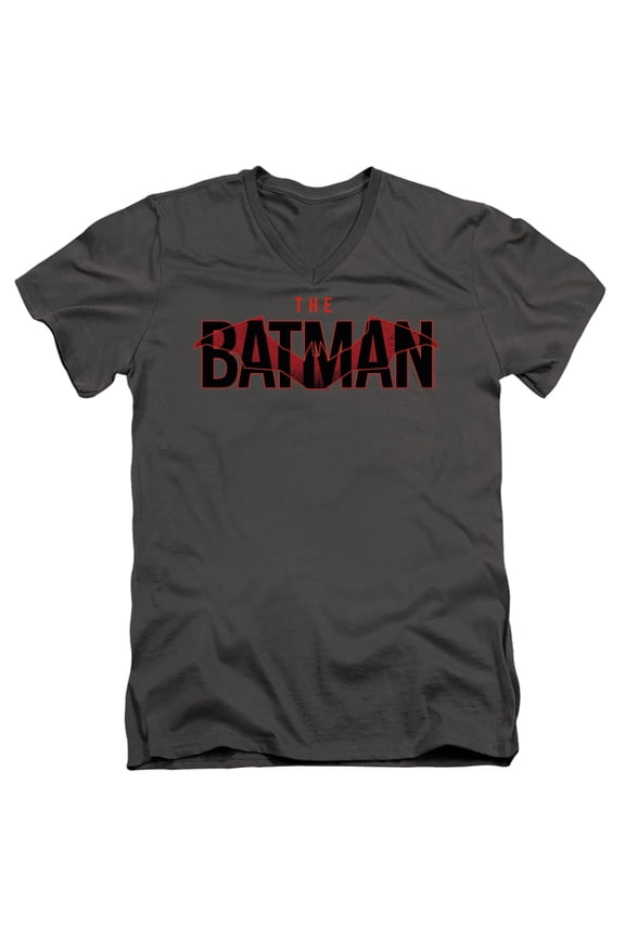 The Batman (2022) Logo With Red Bat Unisex Adult V-Neck T Shirt