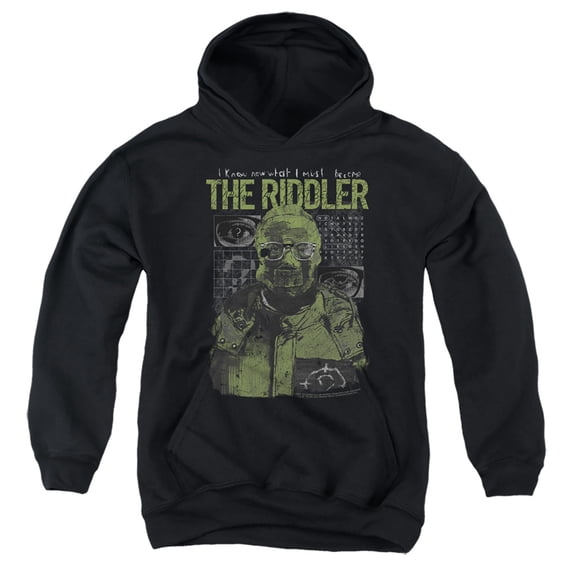 The Batman (2022) Riddler Illustration Kids Pull-Over Hoodie (Medium) for Youth Boys and Girls, Black