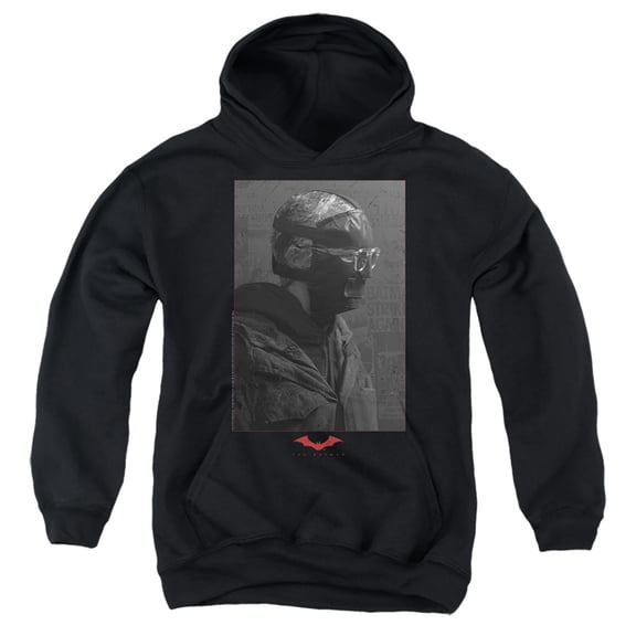 The Batman (2022) Riddler Worn Portrait Kids Pull-Over Hoodie (Medium) for Youth Boys and Girls, Black