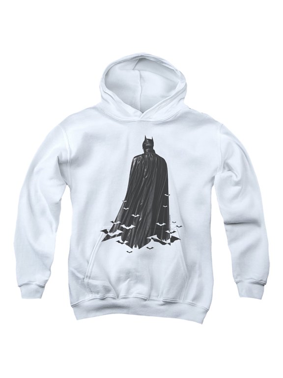 The Batman Bat Cape Kids Pull-Over Hoodie (Medium) for Youth Boys and Girls, White