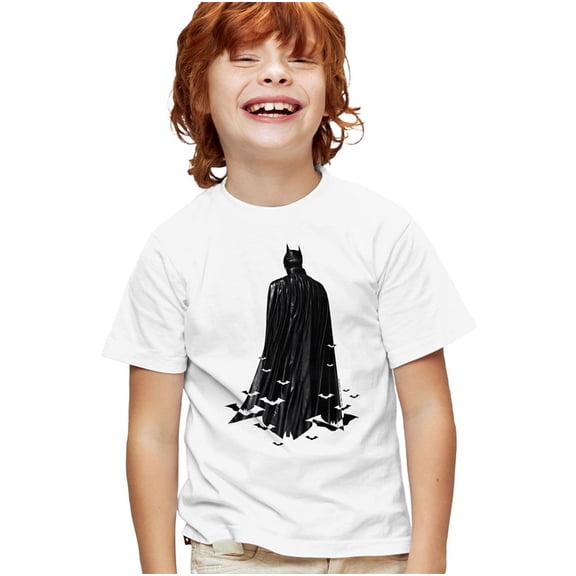 The Batman Bat Cape Kids T Shirt (Large) for Youth Toddler Boys and Girls, White