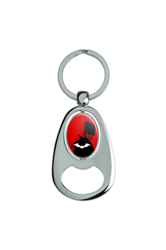 The Batman Batarang Keychain Chrome Metal Spinning Oval Bottle Opener