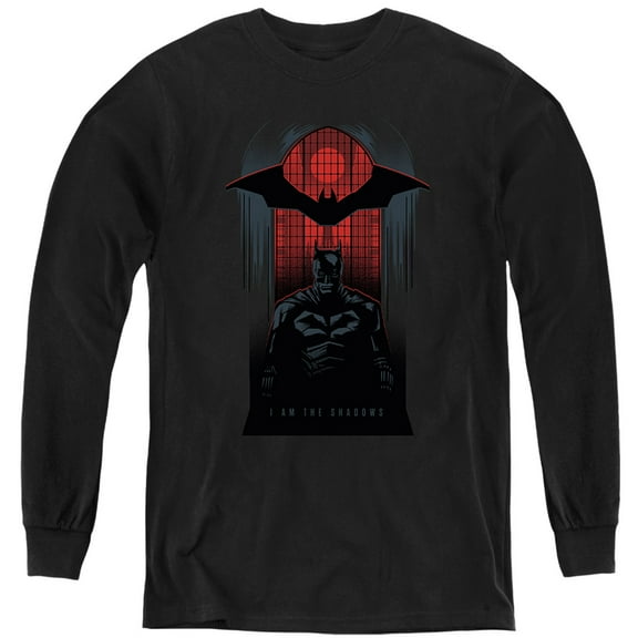 The Batman I Am The Shadows Kids Long Sleeve T Shirt (Small) for Youth Boys and Girls, Black