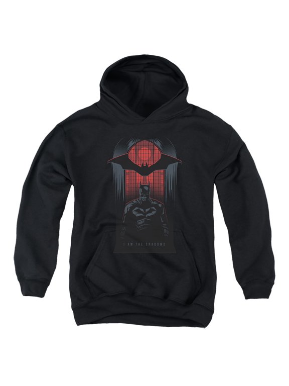 The Batman I Am The Shadows Kids Pull-Over Hoodie (X-Large) for Youth Boys and Girls, Black