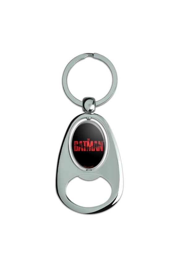 The Batman Logo Keychain Chrome Metal Spinning Oval Bottle Opener