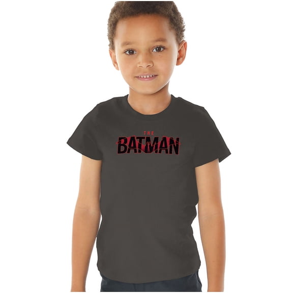 The Batman Logo With Red Bat Kids T Shirt (3) for Youth Toddler Boys and Girls, Charcoal