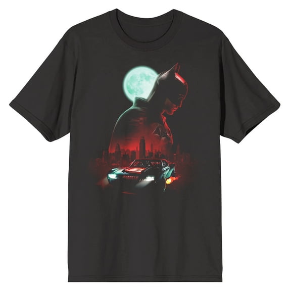 The Batman Movie (2021) Batmobile Moon Silhouette Men's Black Short Sleeve Tee-XXL
