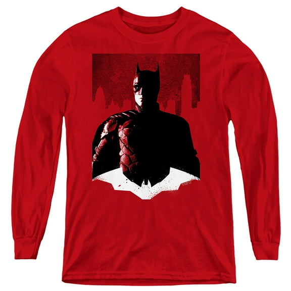 The Batman Noir Batman Kids Long Sleeve T Shirt (Medium) for Youth Boys and Girls, Red
