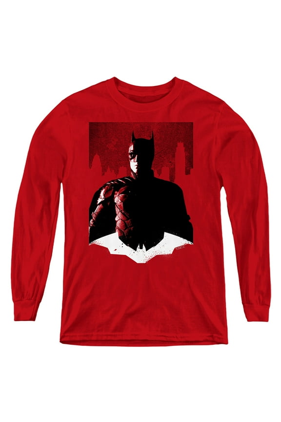 The Batman Noir Batman Kids Long Sleeve T Shirt (Medium) for Youth Boys and Girls, Red