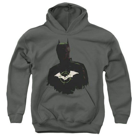 The Batman Silhouette With Riddler Logo Kids Pull-Over Hoodie (Small) for Youth Boys and Girls, Charcoal