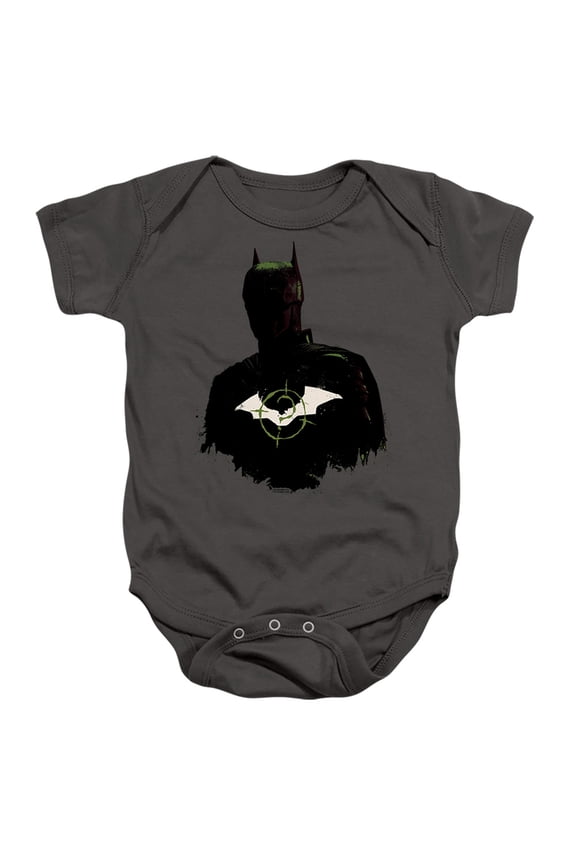 The Batman Silhouette With Riddler Logo Unisex Infant Snap Suit for Baby (6 Months) Charcoal