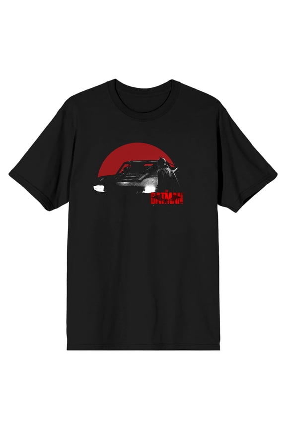 The Batman Title Logo and Batmobile Men's Black Graphic Tee-XL