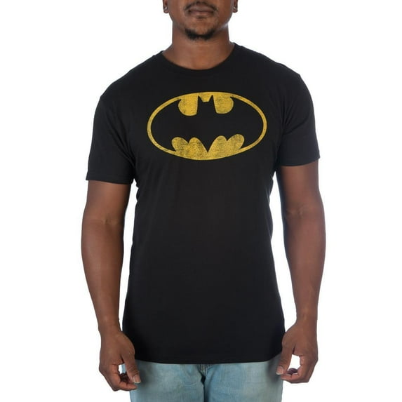 The Batman Yellow Bat Symbol T-shirt Men's Black Tee Shirt-XLarge