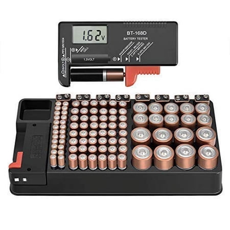Anlizn Battery Storage Organizer Case AAA AA C D 9V LCD Battery Tester, 110 Count