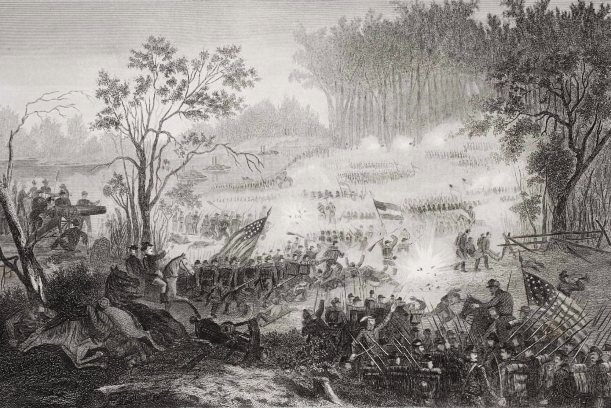 The Battle At Pittsburg Landing Also Known As The Battle Of Shiloh Tennessee 1862 Canvas Art - Ken Welsh Design Pics (34 x 22)