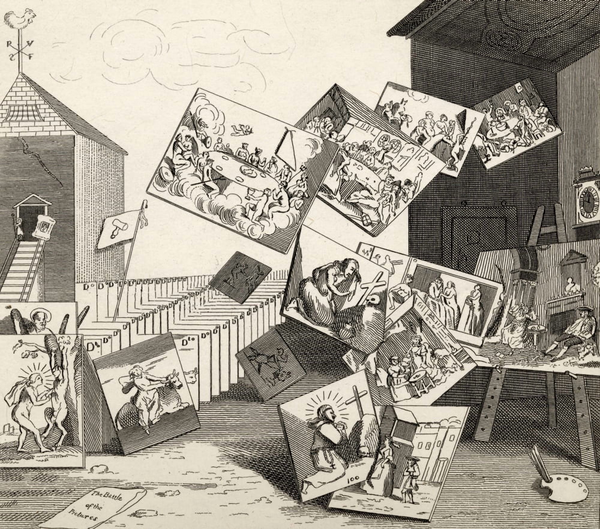 The Battle Of The Pictures From The Works Of Hogarth Published London 1833 Canvas Art - Ken Welsh Design Pics (15 x 13)
