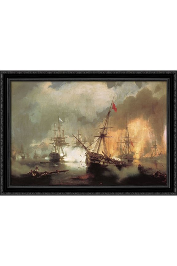 The Battle of Navarino 38x28 Large Black Ornate Wood Framed Canvas Art by Ivan Aivazovsky
