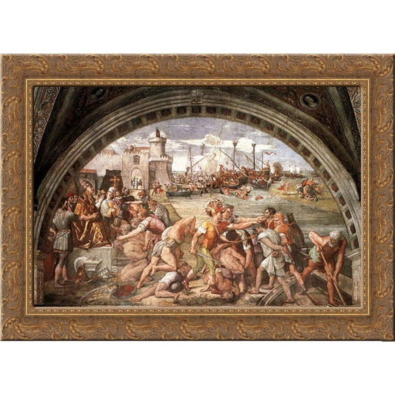 The Battle of Ostia 24x19 Gold Ornate Wood Framed Canvas Art by Raphael