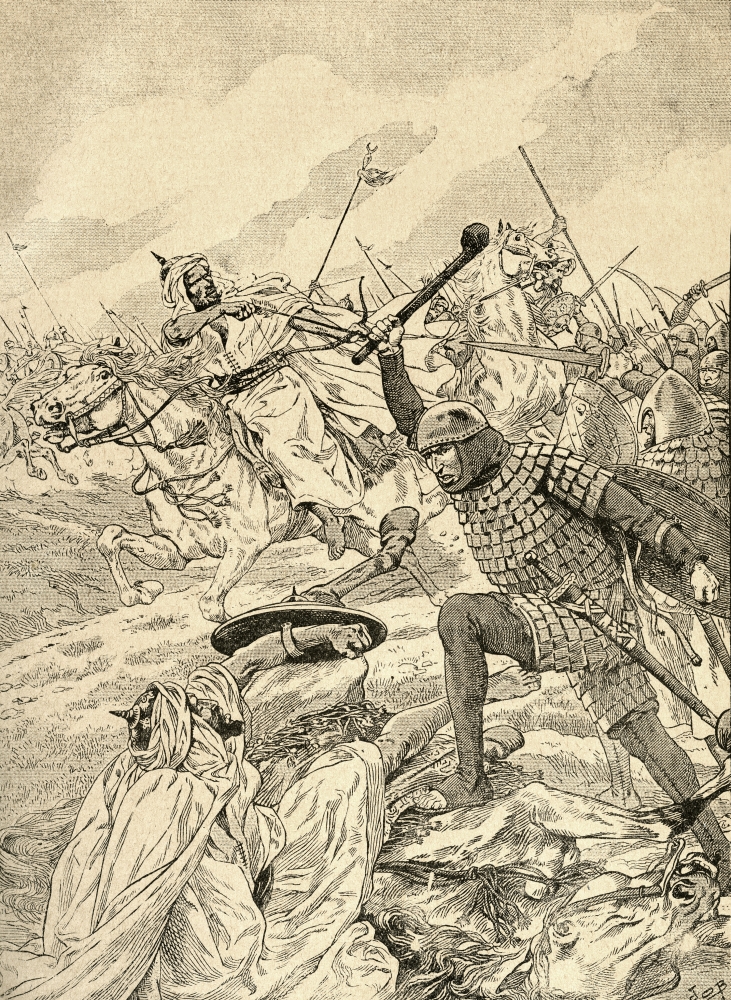 The Battle of Tours aka The Battle of Poitiers 732 From Agenda Buvard du Bon Marche published 1917 Canvas Art - Ken Welsh Design Pics (12 x 16)