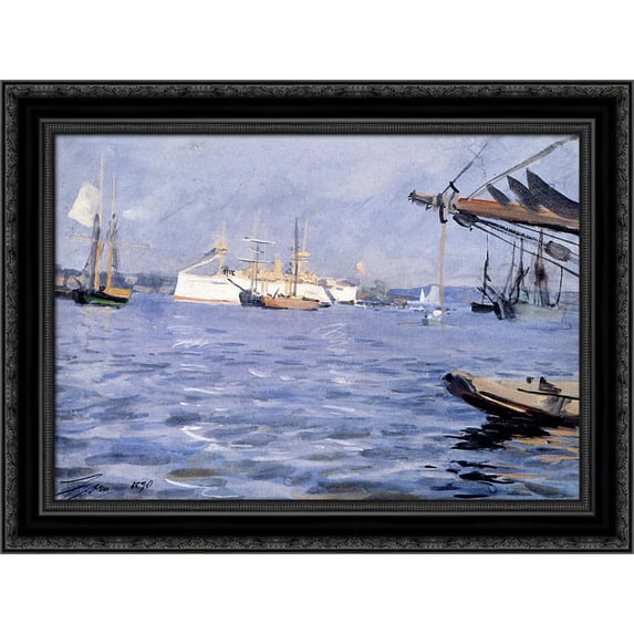 The Battleship Baltimore In Stockholm Harbor 24x19 Black Ornate Wood Framed Canvas Art by Zorn, Anders