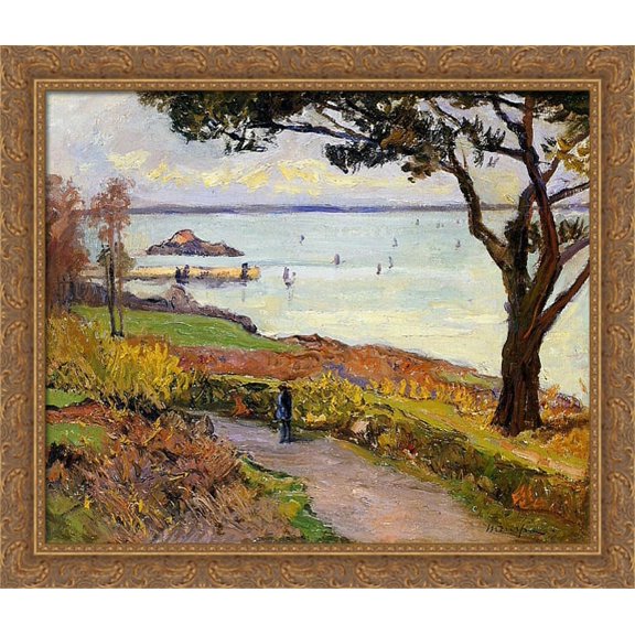 The Bay of Douarnenez 34x28 Large Gold Ornate Wood Framed Canvas Art by Maxime Maufra
