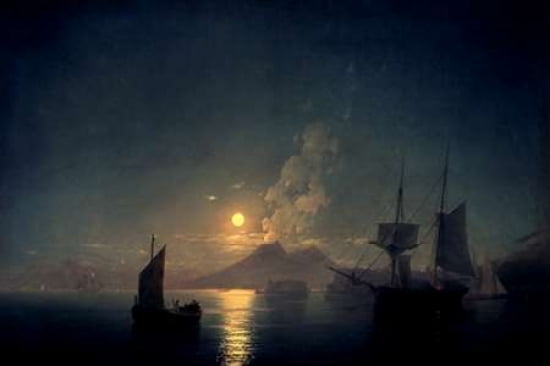 The Bay of Naples by Moonlight 1842 Canvas Art - Ivan Aywasovsky (12 x 18)