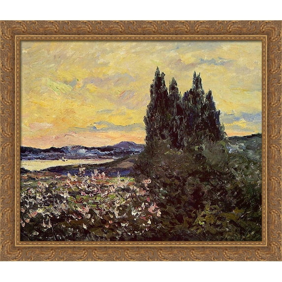 The Bay of Saint-Tropez 34x28 Large Gold Ornate Wood Framed Canvas Art by Maxime Maufra