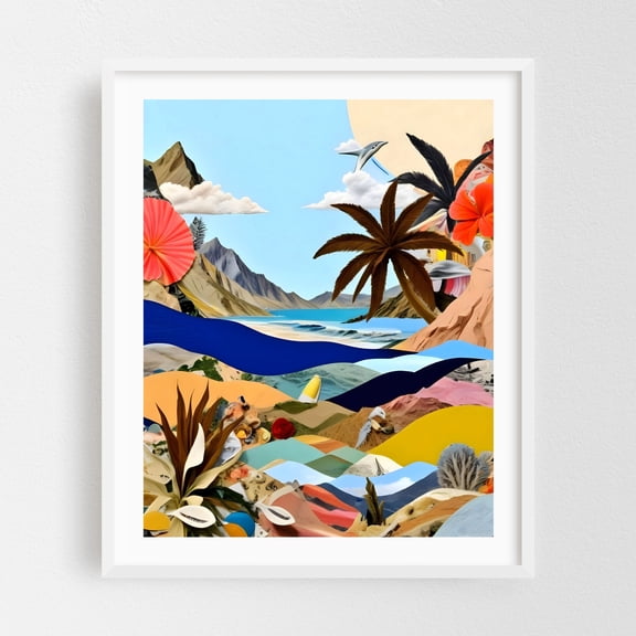 The Beach Bound Surrealist - India Digital Art Surrealism Tropical Palm Tree Coastal Fantasy Ocean White Framed Wall Art Print 6 x 8 inches