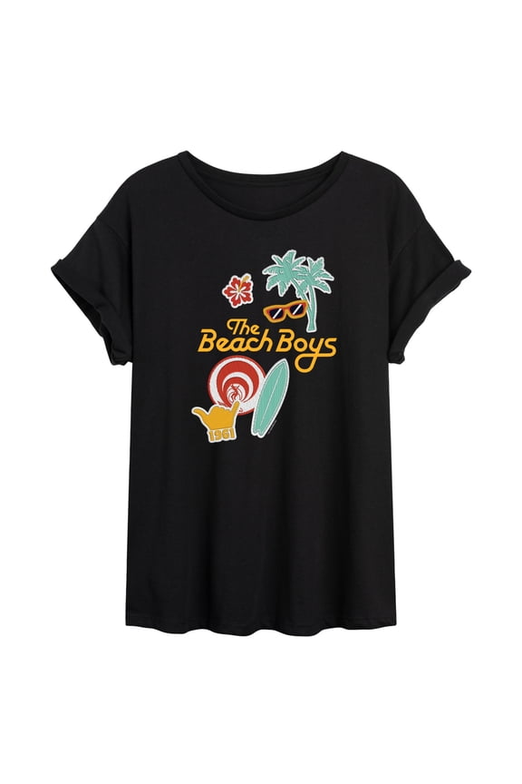 - Faux Patches - Juniors Oversized Graphic T-Shirt