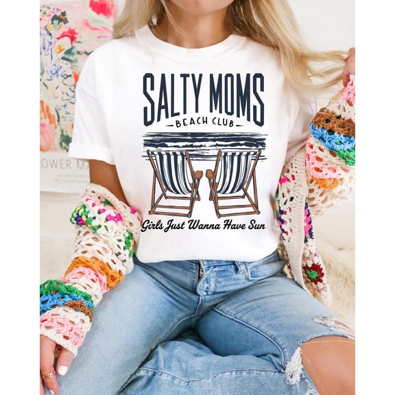 The Beach Club Salty Moms Trendy Aesthetic Retro Summer T-Shirt - All Size S-5XL