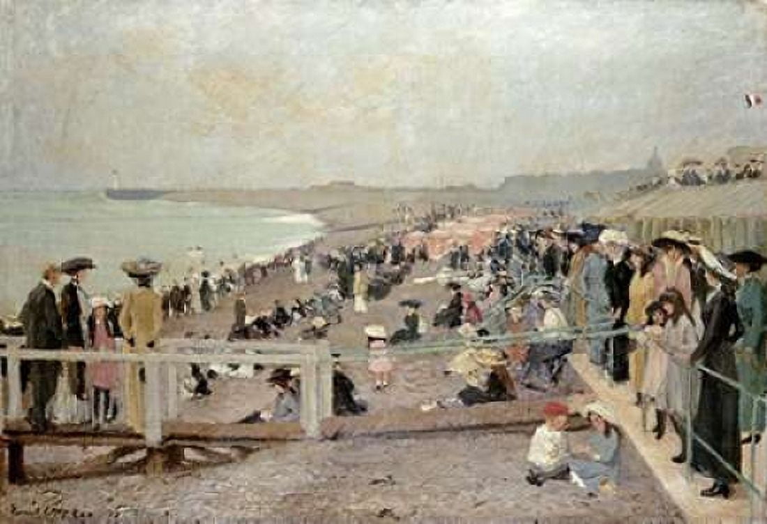 The Beach Dieppe Canvas Art - Ernest Oppler (20 x 28)