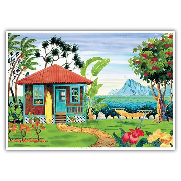 The Beach House - Hawaii - Hawaiian Islands - Tropical Paradise - From an Original Watercolor Painting by Robin Wethe Altman - Master Art Print 10in x 14in