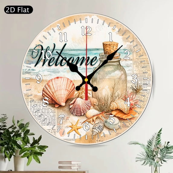 The Beach Is Calling Tropical Round Wall Clock Silent Ocean Palm Tree Coastal Home Decor