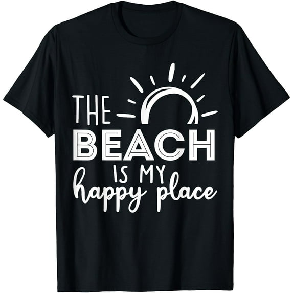 The Beach Is My Happy Place Shirt Beach Summer Vacation T-Shirt Black X-Large