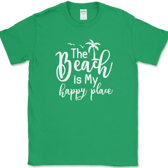 The Beach Is My Happy Place T-Shirt Funny Family Vacation Gift Tee - Green, 5XL