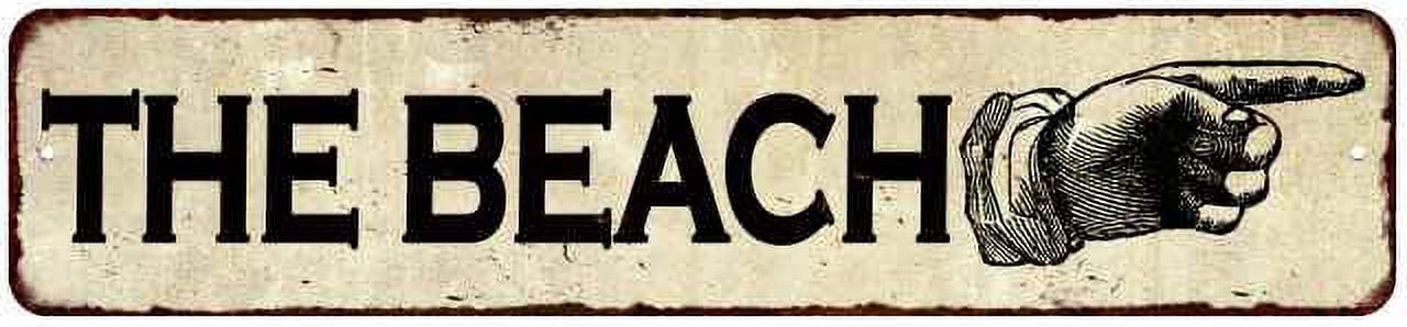 The Beach Right Hand Pointer Distressed Metal Sign Chic Décor 4x18 ...