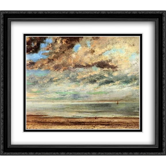 The Beach, Sunset 2x Matted 32x28 Large Black Ornate Framed Art Print by Gustave Courbet