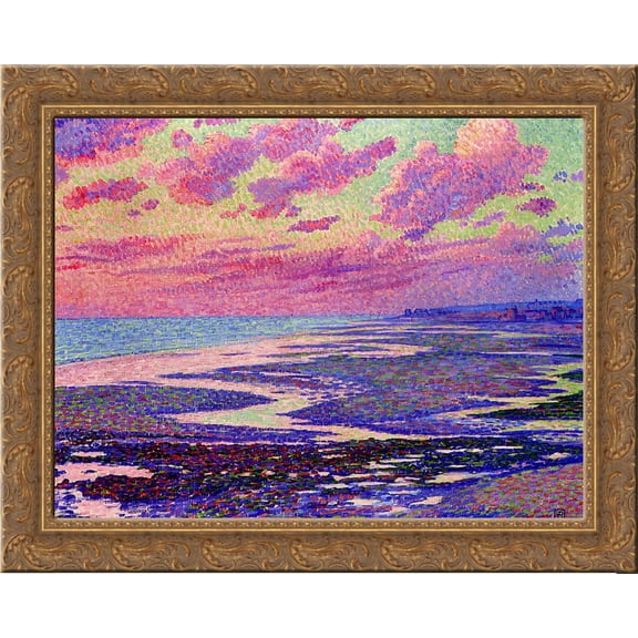 The Beach at Ambleteuse at Low Tide 24x20 Gold Ornate Wood Framed Canvas Art by Theo van Rysselberghe