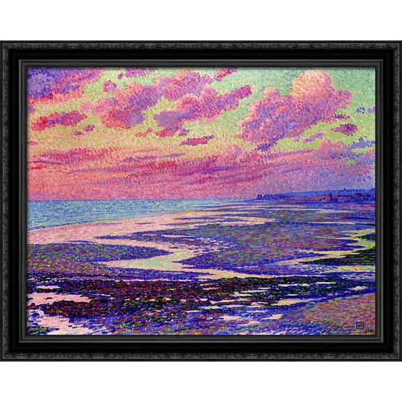 The Beach at Ambleteuse at Low Tide 34x28 Large Black Ornate Wood Framed Canvas Art by Theo van Rysselberghe